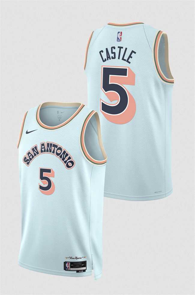 Men's San Antonio Spurs #5 Stephon Castle Light Blue 2024-25 City Edition Stitched Jersey Dzhi,We sell and wholesale Men's San Antonio Spurs #5 Stephon Castle Light Blue 2024-25 City Edition Stitched Jersey Dzhi on line form chian!